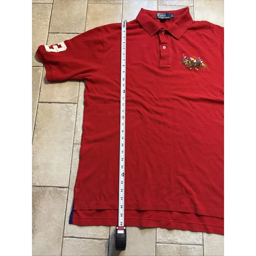 VTG Polo Ralph Lauren Polo Shirt Mens Large Tall Red Polo Match 3 Patch Stampede